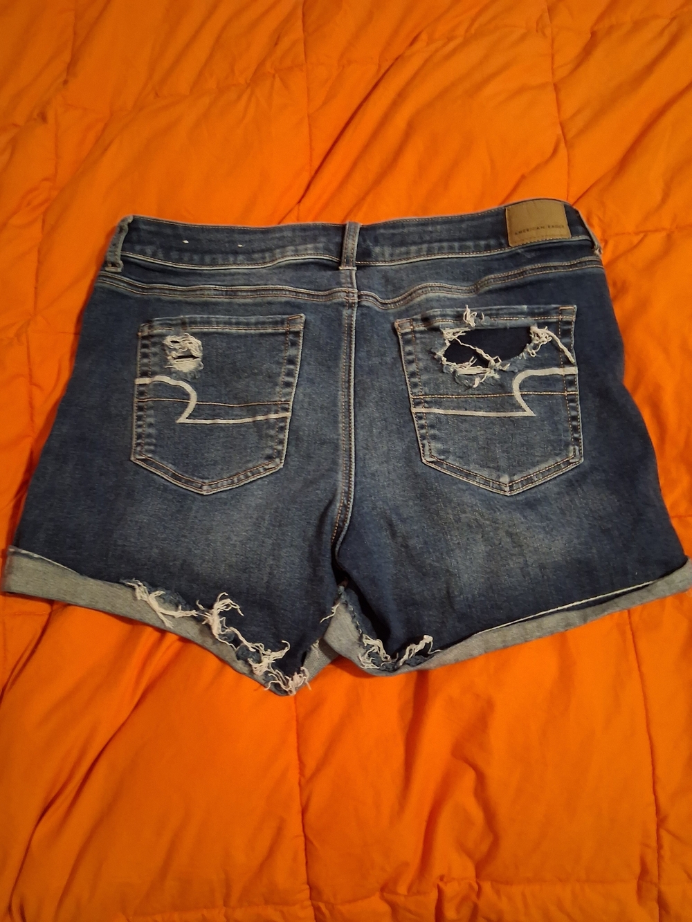 American Eagle Outfitters Midi Women's Distressed Denim Shorts - Dark Blue - Picture 2 of 8